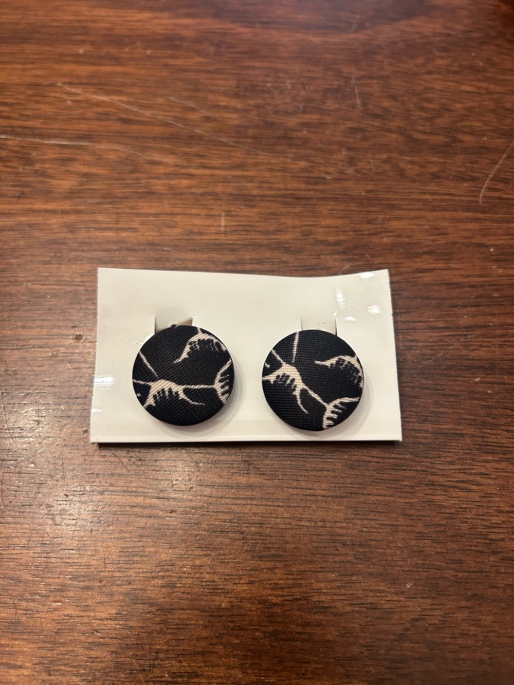 Vintage Round Black And White Fabric Button Earrings